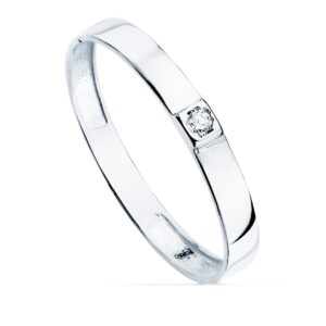 18K SORTIJA ORO BLANCO BRILLO 1 CIRCONITA ANCHO 2.2 MM