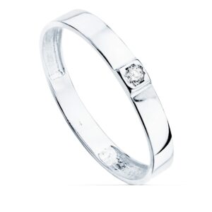 18K SORTIJA ORO BLANCO BRILLO 1 CIRCONITA ANCHO 3 MM