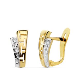 18K PENDIENTES BICOLOR CIRCONITA 11X5 MM CIERRE CATALAN