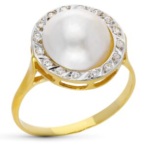 18K SORTIJA ORO AMARILLO PERLA JAPONESA CULTIVADA 10 MM ANCHO TOTAL 14.50 MM