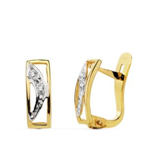 18K PENDIENTES BICOLOR CIRCONITA 10X4 MM CIERRE CATALAN