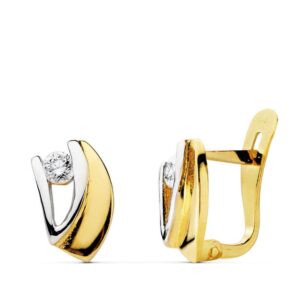 18K PENDIENTES BICOLOR CIRCONITA 9X5 MM CIERRE CATALAN