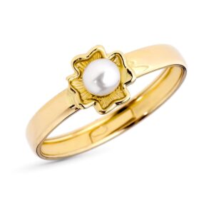 18K SORTIJA ORO AMARILLO TREBOL PERLA 4MM. ANCHO: 7MM