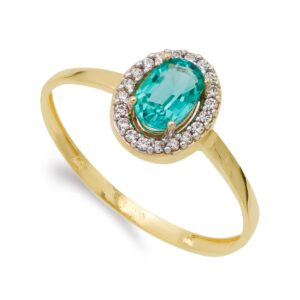 18K SORTIJA ORO AMARILLO FORMA OVAL ESMERALDA 6X4 MM 0.49 QTS. ANCHO TOTAL 8X6 MM