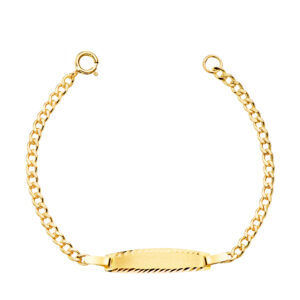 18K ESCLAVA ORO AMARILLO BARBADA HUECA. ANCHO: 2MM. PLACA CHAPA: 19X4MM. LARGO 12CM