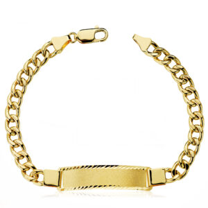 18K ESCLAVA ORO AMARILLO BARBADA HUECA 21.5 CM ANCHO ESLABON 6 MM