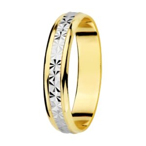 18K ALIANZA ORO BICOLOR TALLADA Y BORDES EN BRILLO 4 MM