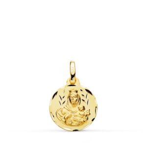 18K MEDALLA ORO AMARILLO TALLADA VIRGEN DEL CARMEN 14 MM
