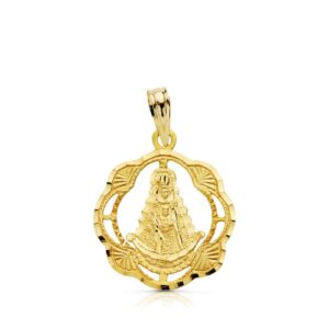 18K MEDALLA ORO AMARILLO VIRGEN DEL ROCIO PANDERETA 20X17 MM
