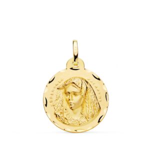 18K MEDALLA ORO AMARILLO VIRGEN MACARENA TALLADA 20 MM