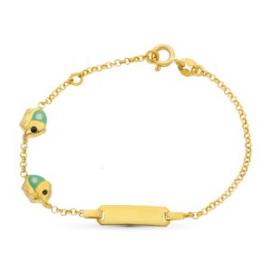 18K ESCLAVA ORO AMARILLO ELEFANTES ESMALTE 15.5 CM