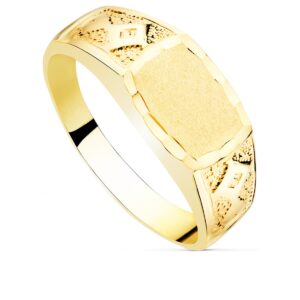18K SELLO MACIZO CABALLERO ORO AMARILLO TALLADO CABEZA MATE 10X7 MM