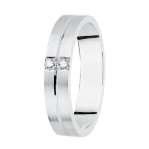 18K ALIANZA ORO BLANCO MATIZADA 4 MM DIAMANTES 0.06 QTS.