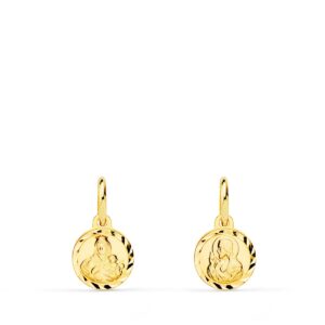 18K ESCAPULARIO ORO AMARILLO MINI VIRGEN DEL CARMEN Y CORAZON DE JESUS TALLADO 8 MM