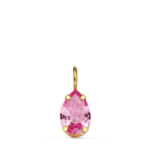 18K COLGANTE ORO AMARILLO LAGRIMA CON GARRAS Y PIEDRA COLOR ROSA 6,5 X 5 MM.
