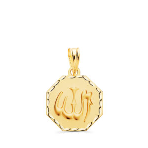 18K MEDALLA ORO AMARILLO ALA ES GRANDE OCTOGONO TALLADA Y MATIZADA 15X15 MM