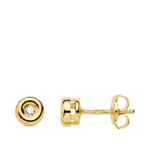 18K PENDIENTES ORO AMARILLO CHATON DIAMANTES 0.030 QTS.G-VS2 CIERRE PRESION
