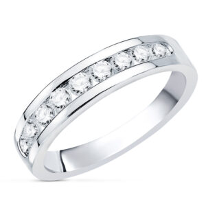 18K ALIANZA 9 DIAMANTES ORO BLANCO 0.50 QTS. PUREZA VS2 COLOR G TALLA BRILLANTE