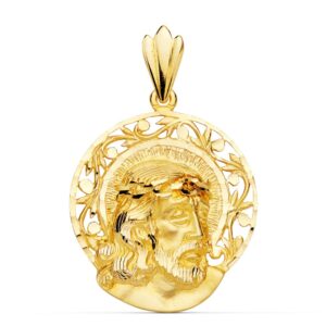 18K COLGANTE ORO AMARILLO CABEZA DE CRISTO AUREOLA 29X27 MM