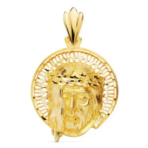 18K COLGANTE ORO AMARILLO CABEZA DE CRISTO AUREOLA 29X26 MM