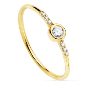 18K SORTIJA ORO AMARILLO DIAMANTES 0.140 QTS. G-VS2. DIAMANTE 3 MM Y 6 DE 1 MM