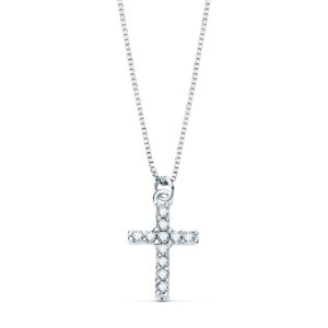 18K COLLAR ORO BLANCO CRUZ 8.5X6.5MM11 DIAMANTES 0.05QT.CADENA VENECIANA 45CM G-VS2