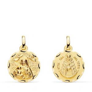 18K MEDALLA ORO AMARILLO ESCAPULARIO ORO AMARILLO VIRGEN DE LA CINTA Y VIRGEN DEL ROCIO 16 MM