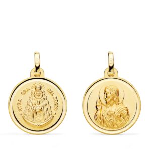 18K MEDALLA ORO AMARILLO ESCAPULARIO ORO AMARILLO VIRGEN DEL ROCIO Y CORAZON JESUS 18 MM