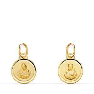18K MEDALLA ESCAPULARIO ORO AMARILLO BISEL VIRGEN DEL CARMEN Y CORAZON DE JESUS 10 MM