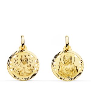 18K ESCAPULARIO ORO AMARILLO HELICE CALADO VIRGEN CARMEN Y CORAZON DE JESUS 16 MM