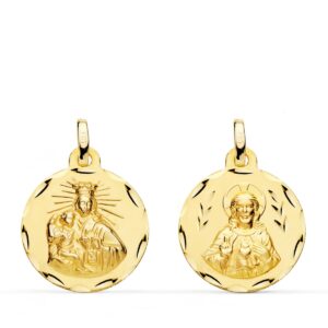 18K ESCAPULARIO ORO AMARILLO CORAZON DE JESUS Y VIRGEN DEL CARMEN TALLADO ORO AMARILLO 18 MM