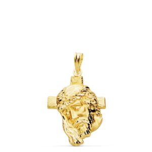 18K COLGANTE COLGANTE ORO AMARILLO CABEZA DE CRISTO CON CRUZ. 26X18 MM 2.40 GR