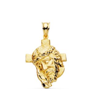 18K COLGANTE ORO AMARILLO CABEZA DE CRISTO CRUZ 31X21 MM
