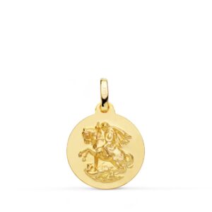 18K MEDALLA ORO AMARILLO SAN JORGE LISA MATIZADA 16 MM