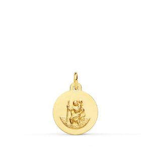 18K MEDALLA ORO AMARILLO SAN CRISTOBAL LISA MATIZADA 12 MM