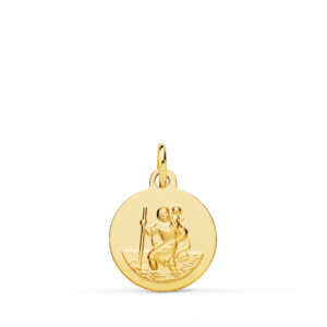 18K MEDALLA ORO AMARILLO SAN CRISTOBAL LISA MATIZADA 14 MM