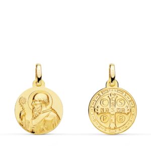 18K ESCAPULARIO ORO AMARILLO SAN BENITO LISO 14 MM
