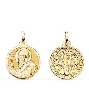 18K MEDALLA ORO AMARILLO SAN BENITO MONJE BRILLO 18 MM