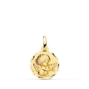 9K MEDALLA ORO AMARILLO ANGELITO BURLON Y PALOMA 14 MM