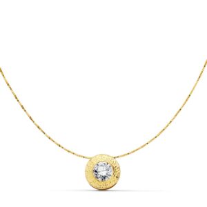 18K COLLAR ORO AMARILLO CHATON CON CIRCONITA 6.5 MM GRECA Y CADENA 42CM