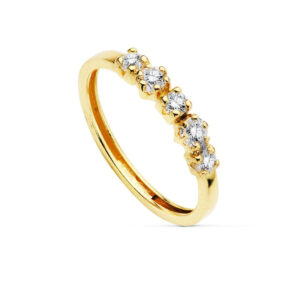 Anillo de oro amarillo de 18 kilates con 5 circonitas