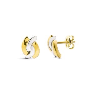 18K PENDIENTES ORO BICOLOR BANDAS 9X6 MM CIERRE PRESION