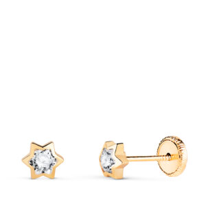 18K PENDIENTES ORO AMARILLO CHATON ESTRELLA CON CIRCONITA. MEDIDA: 4,5 X 4 MM. CIERRE TUERCA