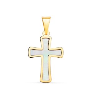 18K CRUZ ORO AMARILLO CON NACAR 18 X 12 MM
